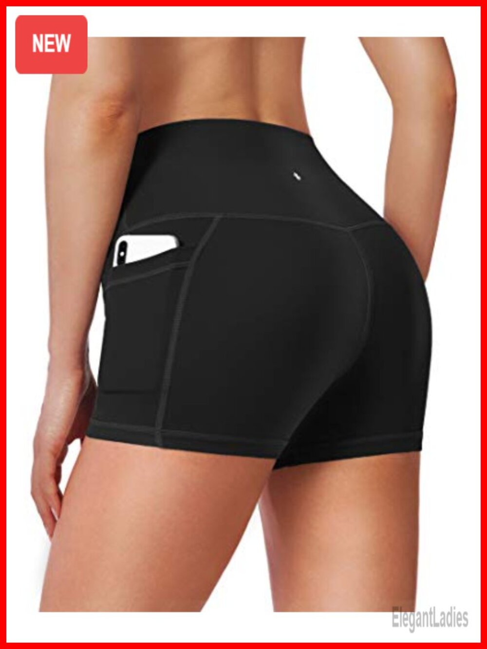 High Waist Yoga Shorts with Pockets - Women's Athletic Biker Workout Shorts